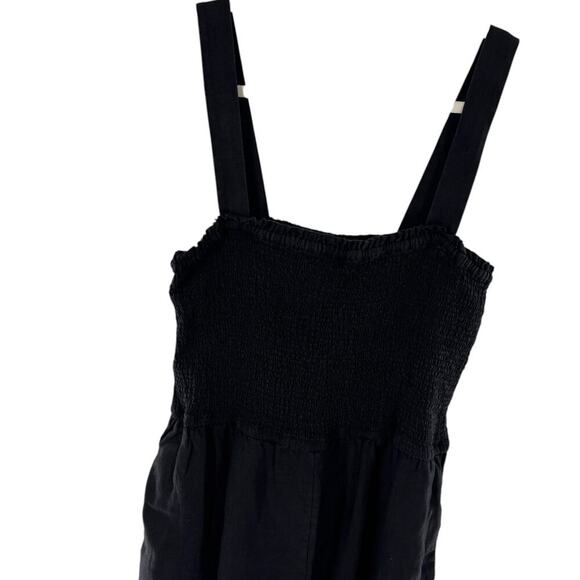 J. Crew Black Smocked Linen Sleeveless Tall Jumpsuit - Picture 4 of 10